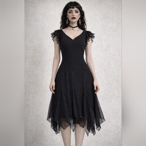 Vintage Dressbarn Dress Beaded Fairycore Whimsigoth Handkerchie Ruffled Sleeves